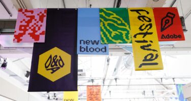Multicoloured banners with the title D&AD New Blood Festival - Credit: D&AD & Scott Little
